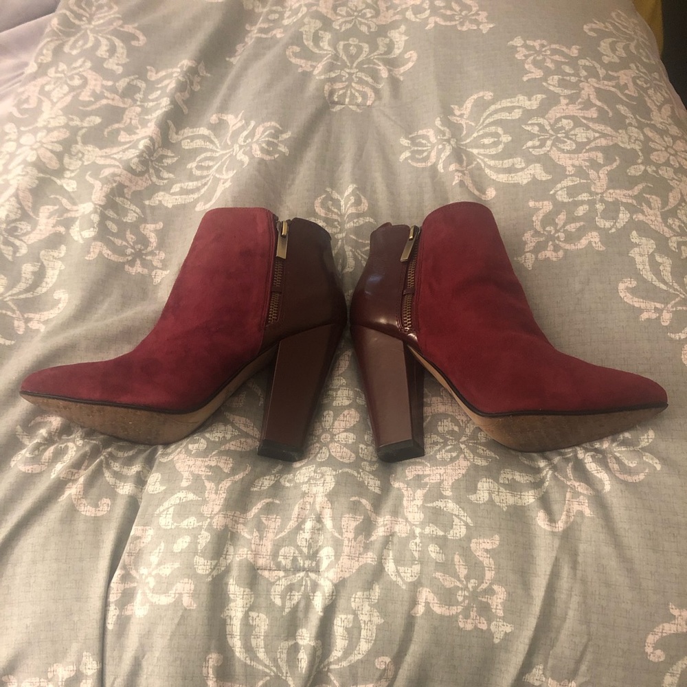 Burgundy Suede And Leather Booties